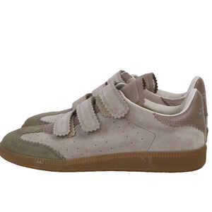 Isabel Marant Beth Sneakers Ecru Beige Suede Low Top Tripple Grip Straps Size 38